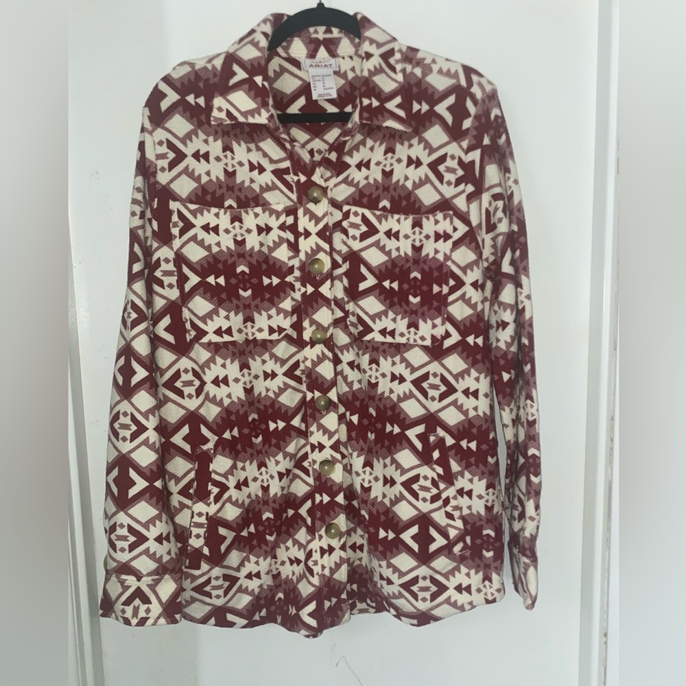 ARIAT | Women’s Button-Up | Medium | Thicker | Deep Red Cream Patterned | NWOT - Picture 3 of 9